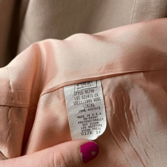 Savannah Union Made Blazer Tan 100% Wool Vintage 80s Minimalist, M/L, USA - Picture 5 of 7